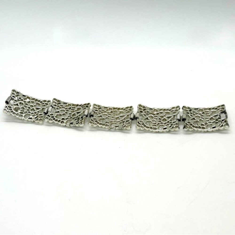 Silver-tone Statement Earring & Bracelet Set Paisley Filigree Panel Design - Picture 4 of 14